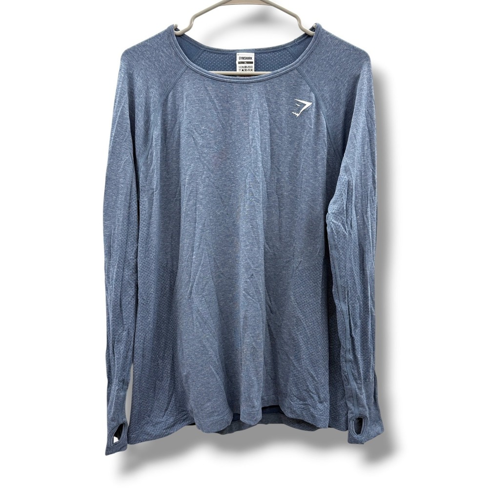 Gymshark Vital Seamless 2.0 Top Women XL Blue Marl Long Sleeve Thumbholes
